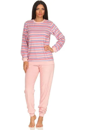 Normann Pyjama Damen Frottee Pyjama mit Bündchen in tollem Streifendesign - Verkäufer: Fairway