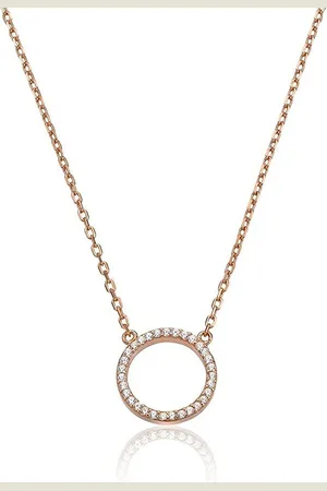 Karisma Kette mit Anhänger Damen Silber 925 Anhänger Kreis Liebe Zrikonia Collier, Kette mit Verlängerung 5cm - Roségold Weiße Steine - Verkäufer: Schmuck