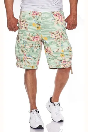 Jet Lag Cargoshorts Flower Green, Flower Blue, Hawaii Flower - Verkäufer: Lunats Streetwear