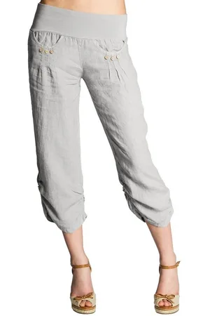 CASPAR Leinenhose KHS017 Damen 3/4 Hose aus robustem Leinen mit breitem Stretch Bund - Made in Italy - Verkäufer: & SIKORA