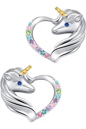Goldene Hufeisen Paar Ohrstecker Pferd Einhorn Ohrstecker 925 Silber mit Herz Zirkonia (1 Paar, inkl. Etui), Rhodiniert - Verkäufer: