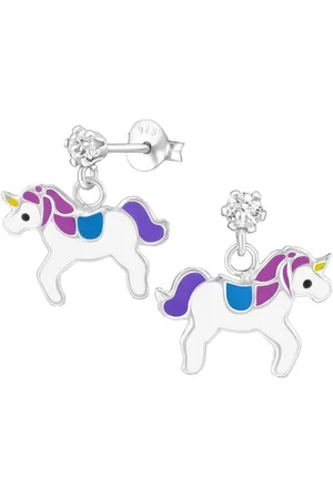 Goldene Hufeisen Paar Ohrstecker Mädchen Ohrstecker Einhorn Pferd Kinder Ohrringe aus 925 Silber (1 Paar, inkl. Etui), mit Kristall und Emaille - Verkäufer:
