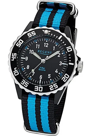 Regent Quarzuhr Textil Kinder Jugend Uhr F-1126, (Analoguhr), Jugenduhr Stoffarmband , blau, rundes Gehäuse, mittel (ca 33mm) - Verkäufer: Fit4Style Silberschmuck - IMPPAC