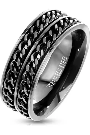 Bungsa Fingerring Ring Doppelkette schwarz aus Edelstahl Herren (Ring, 1-tlg), Damen Herren - Verkäufer: