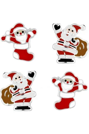Goldene Hufeisen Paar Ohrstecker 2 Paar Mädchen Ohrstecker Weihnachtsmann Kinder Ohrringe 925 Silber (2 Paar, inkl. Etui), mit Emaille - Verkäufer: