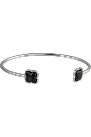 Amello Armreif Kleeblatt Armreifen silber schwarz (Armreif), Armreifen für Damen Edelstahl (Stainless Steel) - Verkäufer: Fit4Style Silberschmuck - IMPPAC