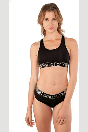 Fabio Farini Sport-BH Damen Unterwäsche - nahtlose Sport-Bustier aus Baumwolle (Set, 1-tlg., mit Panty) bügellos, mit Mesheinsatz im Rücken und Logo-Bund - Verkäufer: