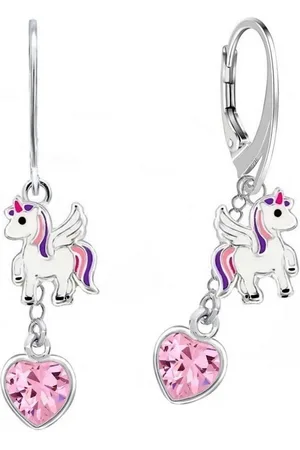 Goldene Hufeisen Paar Ohrhänger Einhorn Pferd mit Herz Zirkonia Klappbrisuren aus 925 Silber (1 Paar, inkl. Etui), Handgefertigt - Verkäufer: