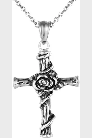 Karisma Kette mit Anhänger Damen Edelstahl Collier Anhänger Kette - Kreuz, mit Blume Zirkonia - SNS1004 - Silber - Verkäufer: Schmuck