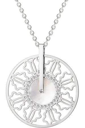 Karisma Collier Damen Edelstahl Anhängerkette Collier Ornament Chakra Perlmutt, Zirkonia Farbwahl 80cm Lang CQD107 - Silber - Verkäufer: Schmuck