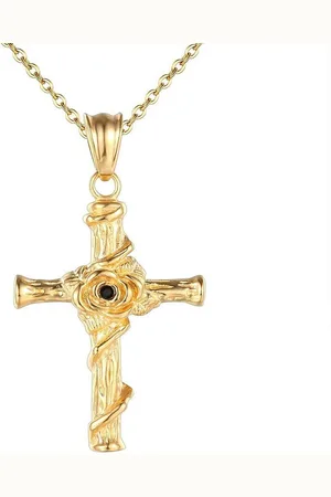 Karisma Kette mit Anhänger Damen Edelstahl Collier Anhänger Kette - Kreuz mit Blume, Zirkonia - SNS1004 - Gold - Verkäufer: Schmuck