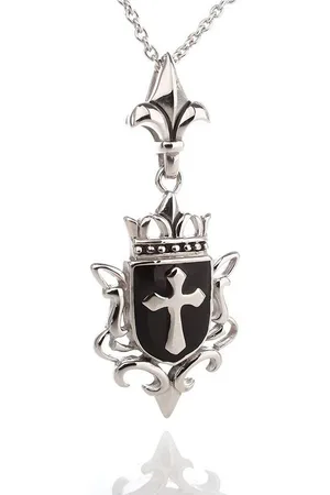 Karisma Kette mit Anhänger Edelstahl Anhänger Kreuz Enammel Schwarz Mit Lilie Und Edelstahl Kette YINP0001 - 55 Zentimeter - Verkäufer: Schmuck
