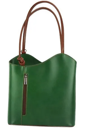 Florence Schultertasche 2in1 Echtleder Damen Handtasche (Schultertasche, Schultertasche), Damen Tasche Echtleder grün, braun, Made-In Italy - Verkäufer: Fit4Style Silberschmuck - IMPPAC