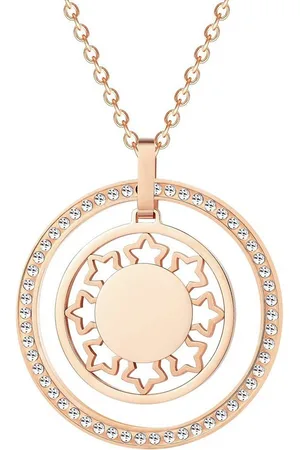 Karisma Kette mit Anhänger Damen Edelstahl Anhängerkette Collier 2 Kreise Sterne zirkonia, 80cm Lang CQD106 - Roségold - Verkäufer: Schmuck