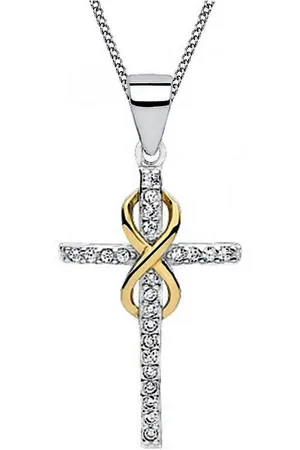 Goldene Hufeisen Kette und Anhänger Set Kreuz Unendlichkeit Anhänger mit Kette 925 Silber Rhodiniert Damen (2-tlg, inkl. Etui), 18k Gelbgold vergoldet - Verkäufer: