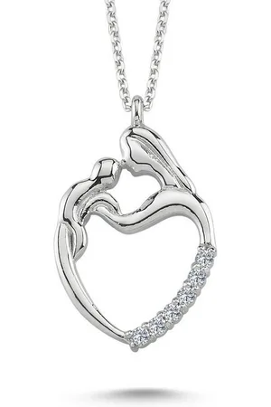 EinStein Diamant Goldkette Mutter-Kind Halskette Diamant Anhänger 14 Karat Weißgold, Diamant Anhänger mit Kette, Halskette, Collier in 14 Karat Gold - Verkäufer: