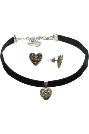 Alpenflüstern Ketten-Set Trachtenschmuck-Set Trachten-Samt-Kropfband und Ohrstecker Trachtenherz (schwarz), - Damen-Trachten-Schmuck, Trachtenset Trachtenkette und Trachten-Ohrringe - Verkäufer: