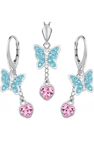 Goldene Hufeisen Schmuckset Schmetterling mit Rosa Herz Zirkonia Ohrringe mit Kette 925 Silber (4-tlg, inkl. Etui), Handgefertigt - Verkäufer: