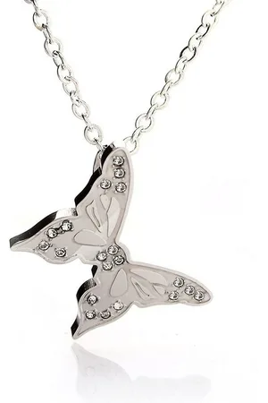 Karisma Kette mit Anhänger Edelstahl Kettenanhänger Schmetterling Weisse Steine Hochglänzend, Und EdelstahKette DP-A12 - 45.0 Zentimeter - Verkäufer: Schmuck