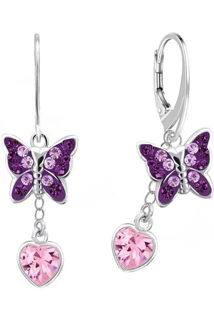 Goldene Hufeisen Paar Ohrhänger Schmetterling mit Rosa Herz Zirkonia Ohrringe 925 Silber (1 Paar, inkl. Etui), Handgefertigt - Verkäufer: