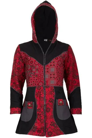 Kunst und Magie Langjacke Damenmantel + Kapuze Blumenmuster Jacke Baumwolle Boho - Verkäufer:
