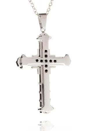 Karisma Kette mit Anhänger Edelstahl Anhänger Kreuz Massiv Schwarze Zirkonia Steine, Edelstahl Kette - DP3128.BS - 50.0 Zentimeter - Verkäufer: Schmuck