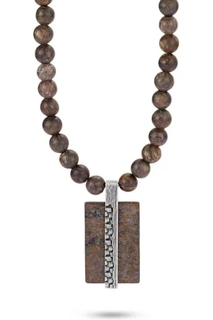 Kingka Kette mit Anhänger "WOVEN" Kette, Bronzite Stein, 925 Sterling Silber im verwobenen Rattan Design, Anhänger nicht abnehmbar - Verkäufer: