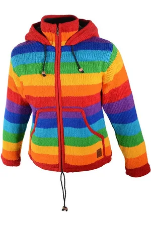 Kunst und Magie Kapuzenstrickjacke Regenbogen Strickjacke Wolle+Fleecefutter abnehmbarer Zipfelkapuze - Verkäufer: