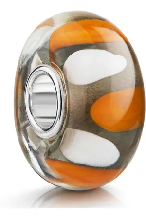 Materia Bead Glas Murano-Stil Weiß Orange Braun 1201, mit 925 Silber Kern - Verkäufer: Schmuck