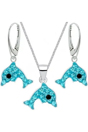Goldene Hufeisen Schmuckset Schmuckset Kristall Delfin Brisur Ohrringe Anhänger Kette 925 Silber (4-tlg, inkl. Geschenk-Etui), Kinderschmuck Geschenkset - Verkäufer: