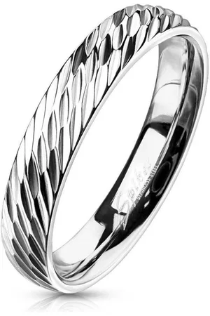 Bungsa Fingerring Ring diagonaler Diamant Cut Silber aus Edelstahl Unisex (Ring, 1-tlg), Damen Herren - Verkäufer: