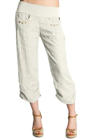 CASPAR Leinenhose KHS017 Damen 3/4 Hose aus robustem Leinen mit breitem Stretch Bund - Made in Italy - Verkäufer: & SIKORA