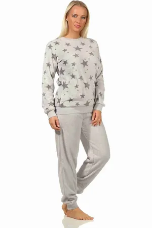 Normann Pyjama Damen Coralfleece Pyjama langarm mit Bündchen und Sternen als Motiv - Verkäufer: Fairway