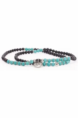 BODHI Wickelarmband Mala Wickel-Armband mit Türkis und schwarzem Achat, Modeschmuck - Verkäufer: Bodynova GmbH
