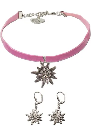 Alpenflüstern Ketten-Set Trachtenschmuck-Set Trachten-Samt-Kropfband und Ohrhänger Strass-Edelweiß (rosa-ros), - Damen-Trachten-Schmuck, Trachtenset Trachtenkette und Trachten-Ohrringe - Verkäufer:
