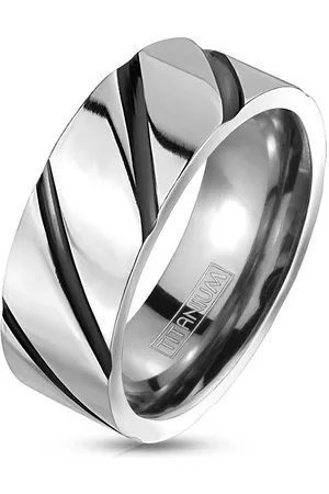 Bungsa Fingerring Titan-Ring silber mit schwarzen Streifen 8mm Unisex (Ring, 1-tlg), Erwachsene - Verkäufer: