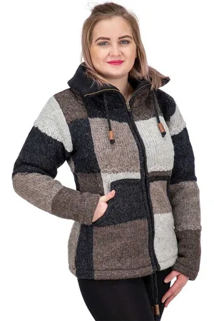 Kunst und Magie Strickjacke Damen Strickjacke Wolle Bunte Patchwork Jacke+Fleecefutter&Hochkragen - Verkäufer: