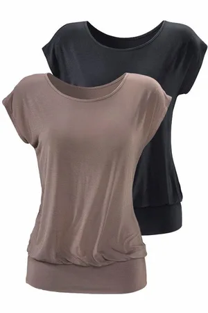 Lascana Longshirt mit breitem Bund (2er-Pack) aus weichem Viskose-Stretch