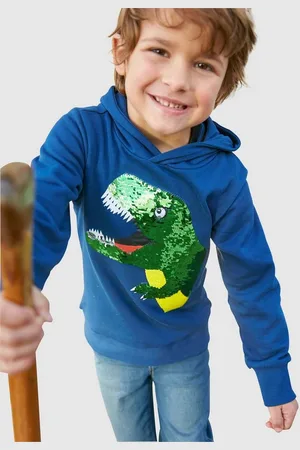 Kidsworld Kapuzensweatshirt mit tollem Dino aus Wendepailletten Langarm, Basic-Passform, bedruckt, aus Baumwolle