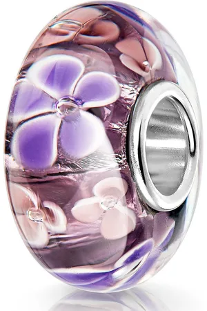 Materia Bead Blumen / Blüten Lila Glitzerfolie 1486, Hülse aus 925 Sterling Silber - Verkäufer: Schmuck