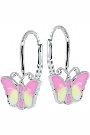 Goldene Hufeisen Paar Ohrhänger Creme Schmetterling Ohrringe 925 Sterling Silber mit Emaille (1 Paar, inkl. Etui), Rhodiniert - Verkäufer: