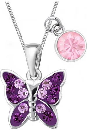 Goldene Hufeisen Kette mit Anhänger Schmetterling Kristall Halskette 925 Silber mit Rosa Zirkonia (3-tlg, inkl. Etui), Kinderschmuck - Verkäufer: