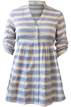 BRIGITTE VON BOCH Kaftan Ios Tunika beige/blau gestreift - Verkäufer: