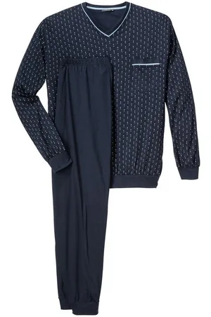 Götzburg Pyjama XXL Götzburg V-Neck Pyjama lang navy gemustert (2 tlg) - Verkäufer: bigtex