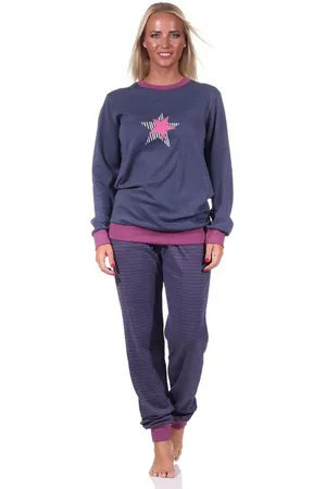 Normann Pyjama Kuscheliger Interlock Damen Pyjama mit Bündchen und Sternenmotiv - Verkäufer: Fairway