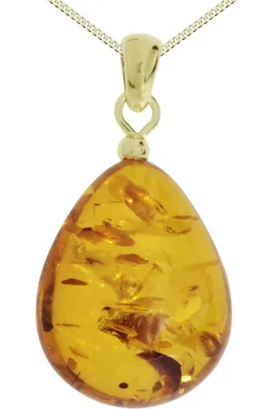 Ostsee-Schmuck Kette mit Anhänger - Tropfen flach, ca. 22 mm lang - Silber 925/000, (2-tlg) - Verkäufer: