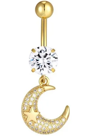Karisma Bauchnabelpiercing Edelstahl 316 L Anhänger Vergoldet Halbmond Stern Zirkonia HB365 - Verkäufer: Schmuck