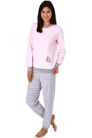 Normann Pyjama Damen Frottee Pyjama langarm mit Bündchen und Pinguin Stickerei - Verkäufer: Fairway