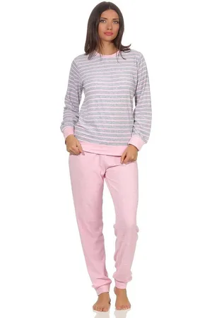 Normann Pyjama Damen Frottee Pyjama langarm mit Bündchen in Streifenoptik - Verkäufer: Fairway
