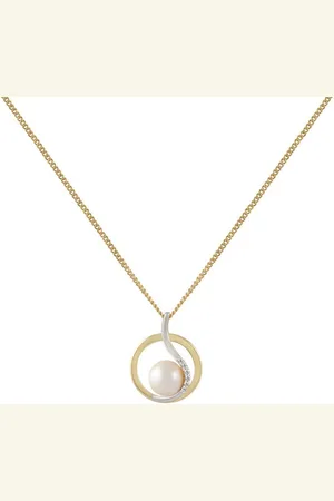 ELLEN K. Kette mit Anhänger Gold 375 Perle weiß 7-7,5mm und Zirkonia weiß